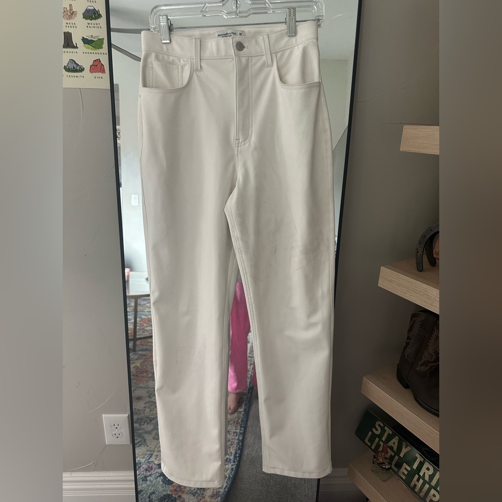 Abercrombie & Fitch White Leather Straight Leg Pants